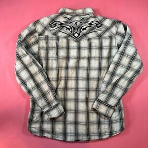 2000s Plaid Embroidered Western Shirt y2k Western Men's Pearl Snap Plaid Shirt